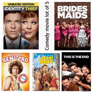 Lot of 5 comedy dvd movies identity theft, bridesmaids, this is the end, etc